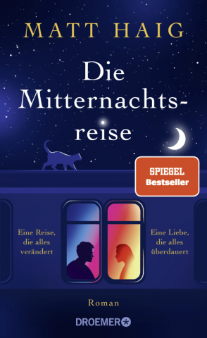Cover des Buchs "Die Mitternachtsreise" zeigt ein beleuchtetes Zugfenster, hinter dem sich zwei Menschen gegenübersitzen